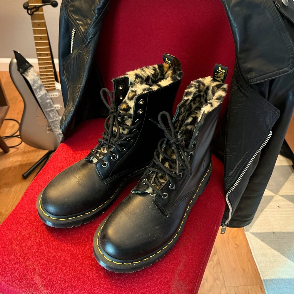 Women's Docs with leopard faux fur trim